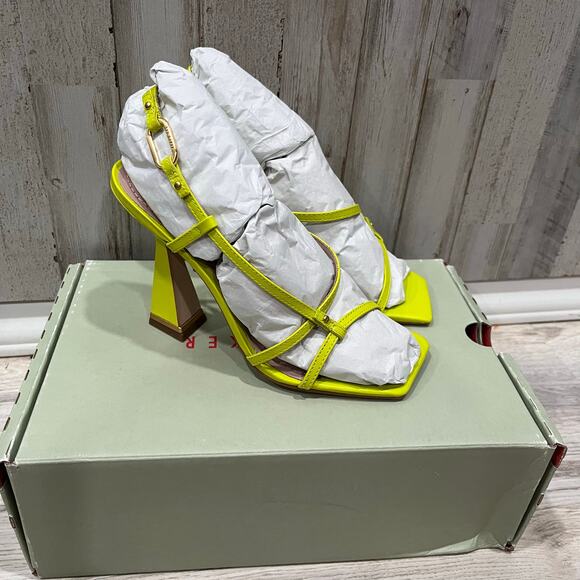 New! Ted Baker Lime Leather Cayena Block Heel Square Toe Sandals Womens Size 6.5 - Picture 2 of 7